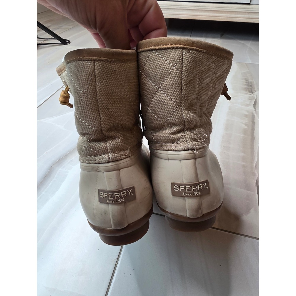 Sperry Top-Sider Saltwater Duck Boots Womens 7.5 Tan Quilted Canvas STS99071 A2 - Picture 11 of 16